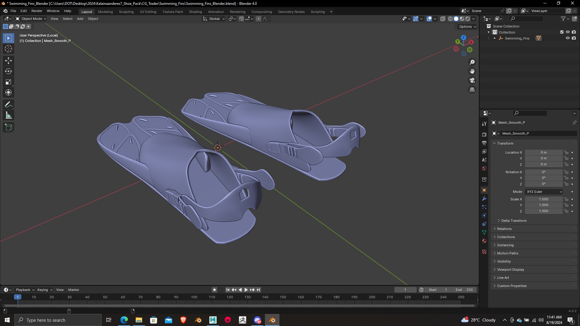 High Detail Swimming Fins 3D Model Print Ready 3D print model_14