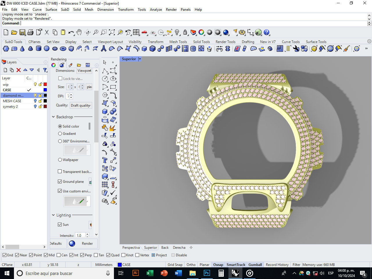 Watch case full of stones compatible with DW-6900 3D print model_8