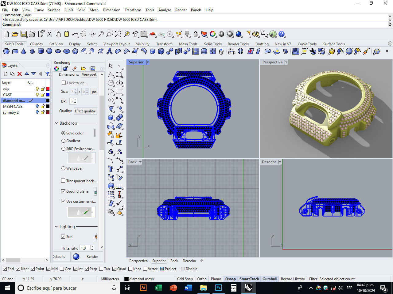 Watch case full of stones compatible with DW-6900 3D print model_1