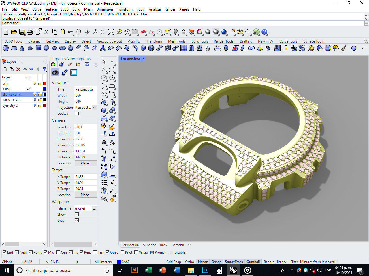 Watch case full of stones compatible with DW-6900 3D print model_3