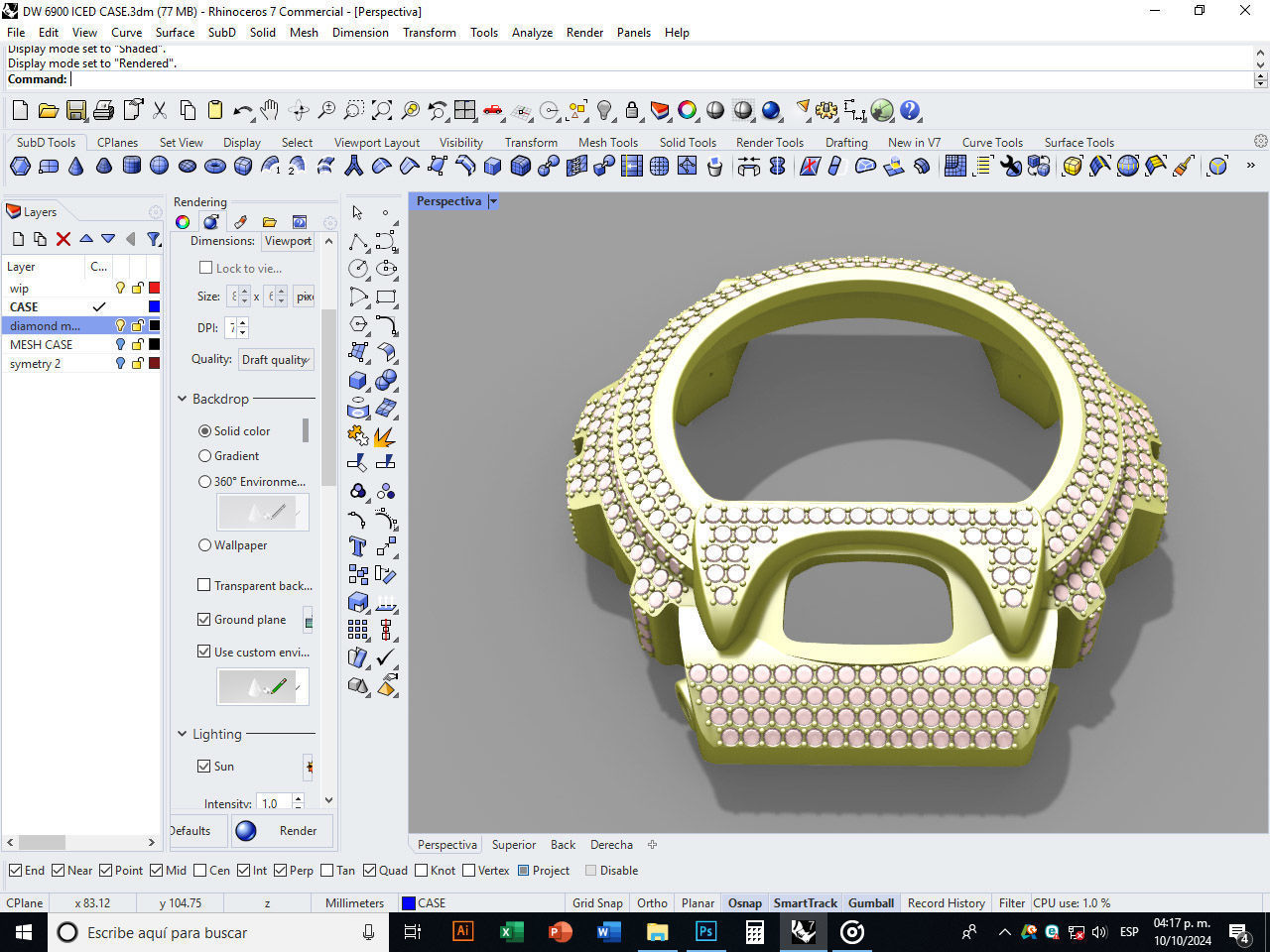 Watch case full of stones compatible with DW-6900 3D print model_20