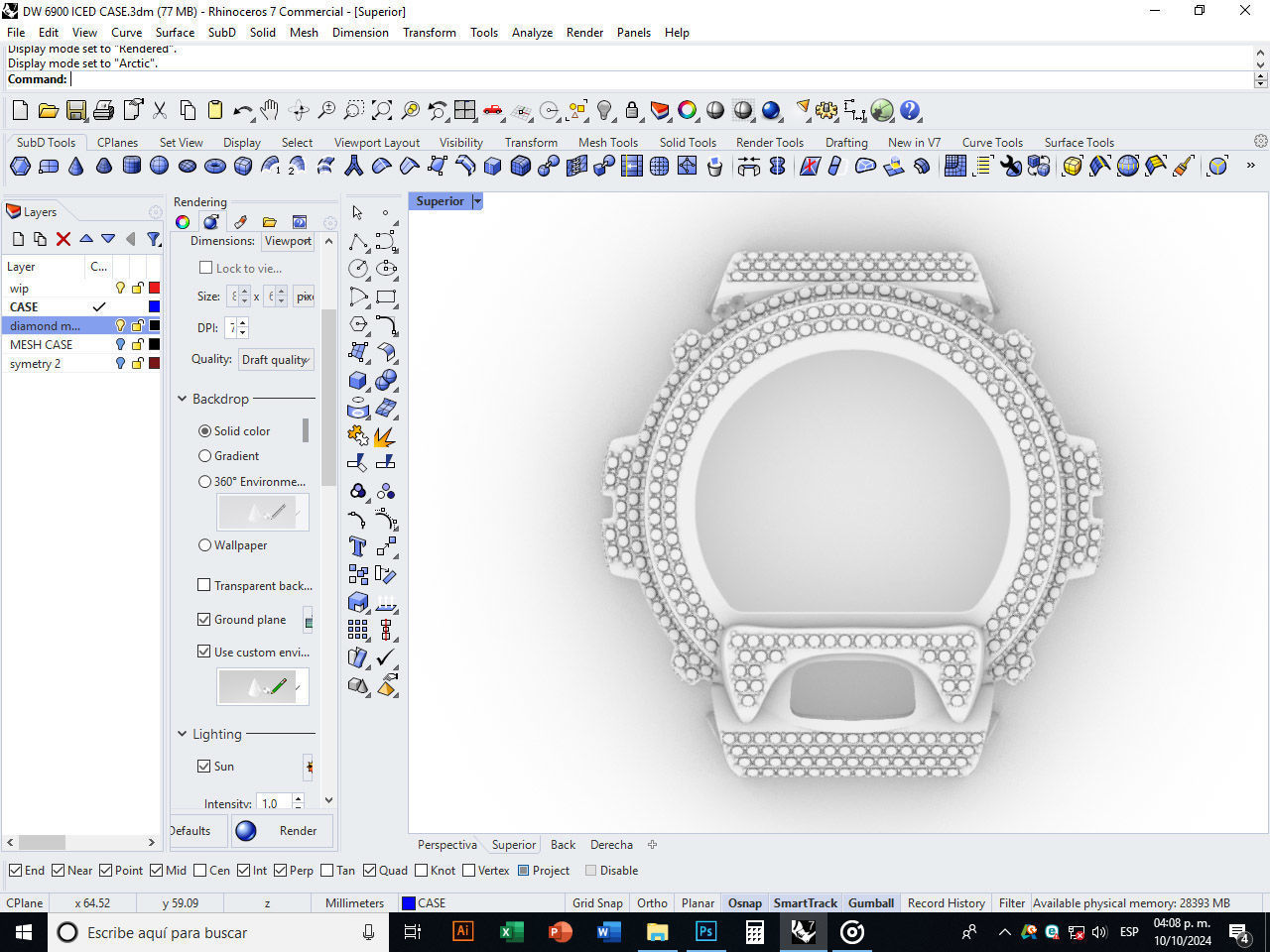 Watch case full of stones compatible with DW-6900 3D print model_9
