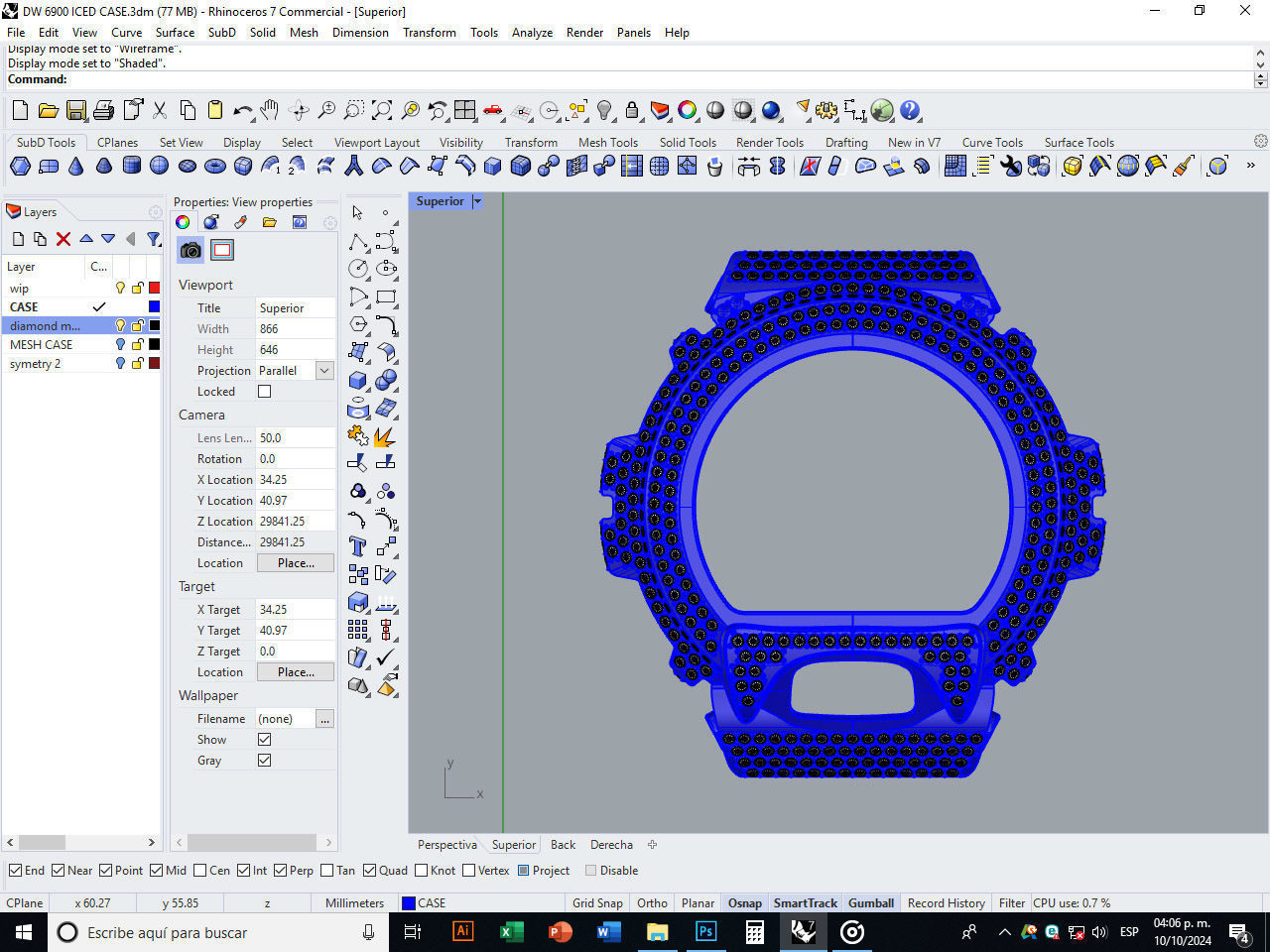 Watch case full of stones compatible with DW-6900 3D print model_7