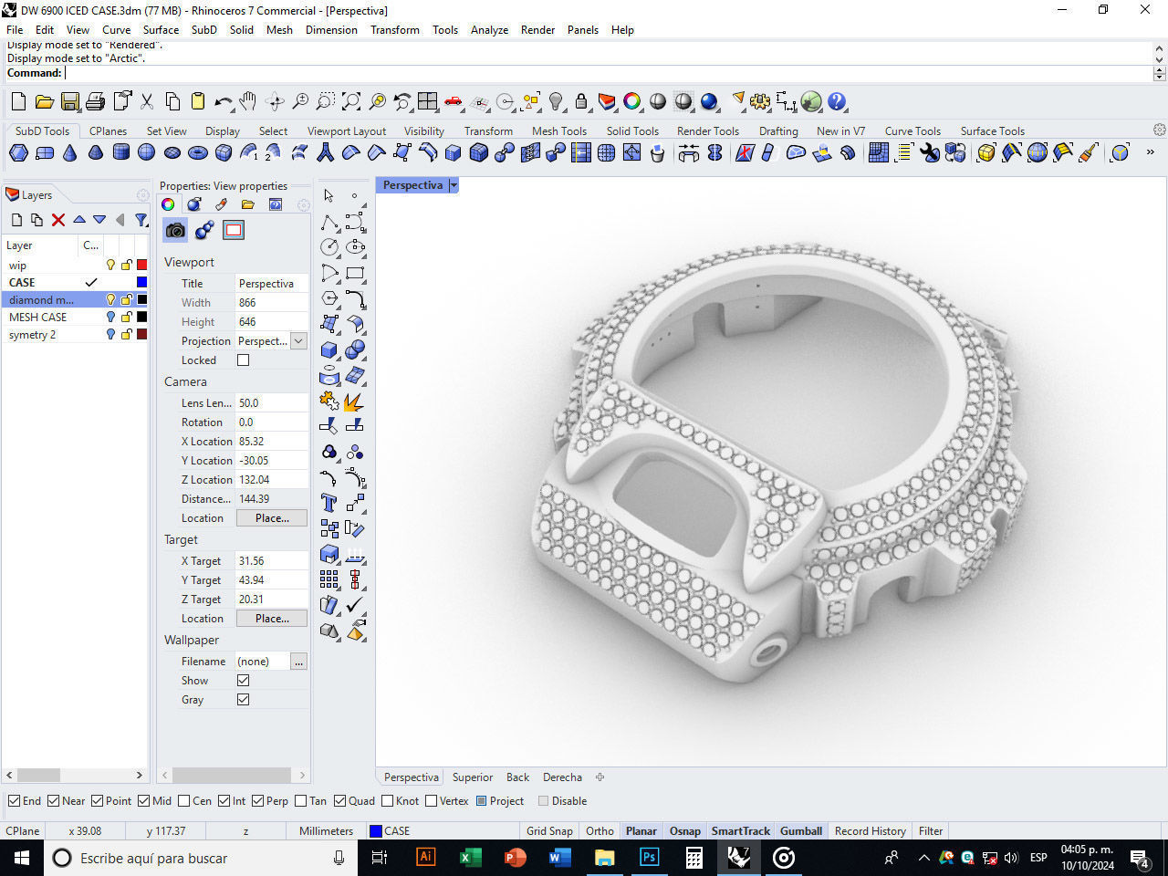 Watch case full of stones compatible with DW-6900 3D print model_4