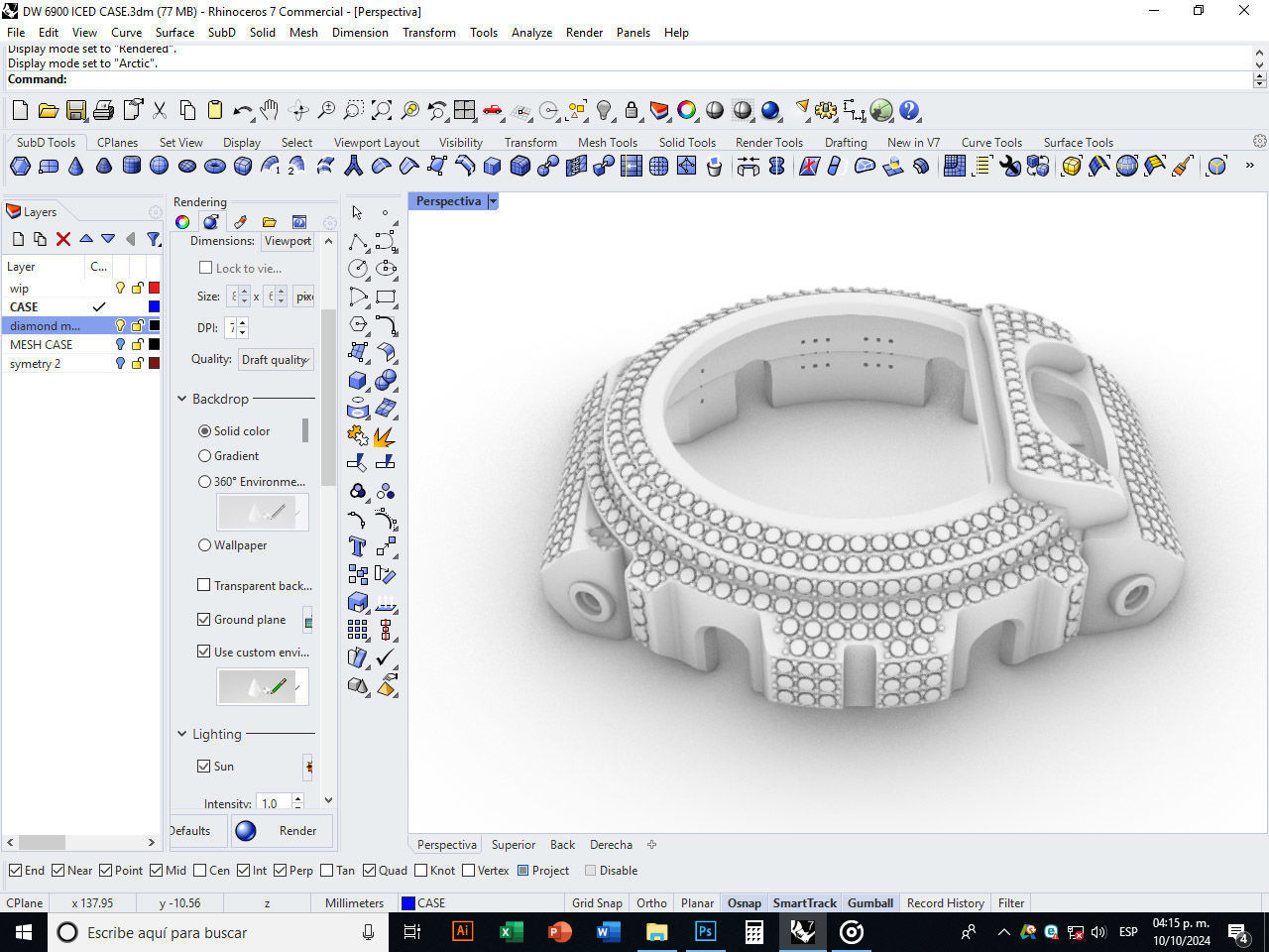 Watch case full of stones compatible with DW-6900 3D print model_17