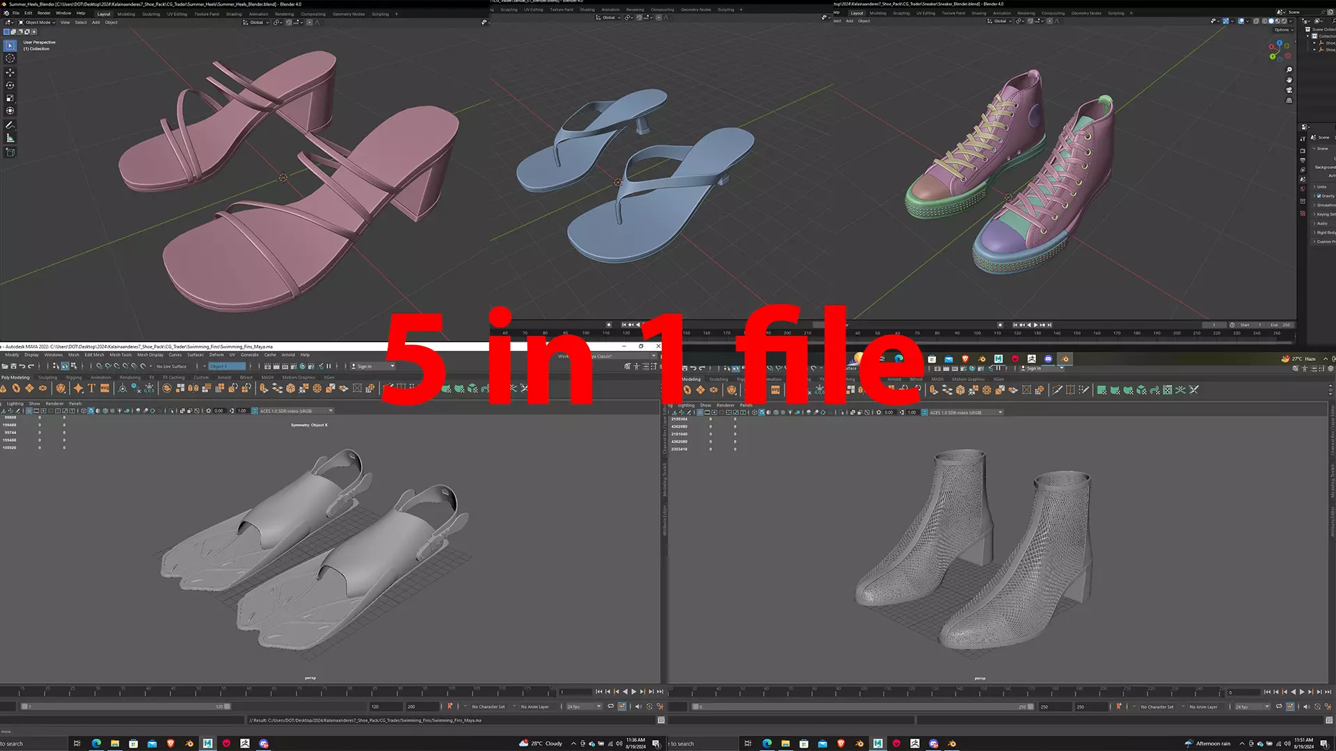 Summer Gear heels Collection 5 different footwears Print Ready 3D print model_0