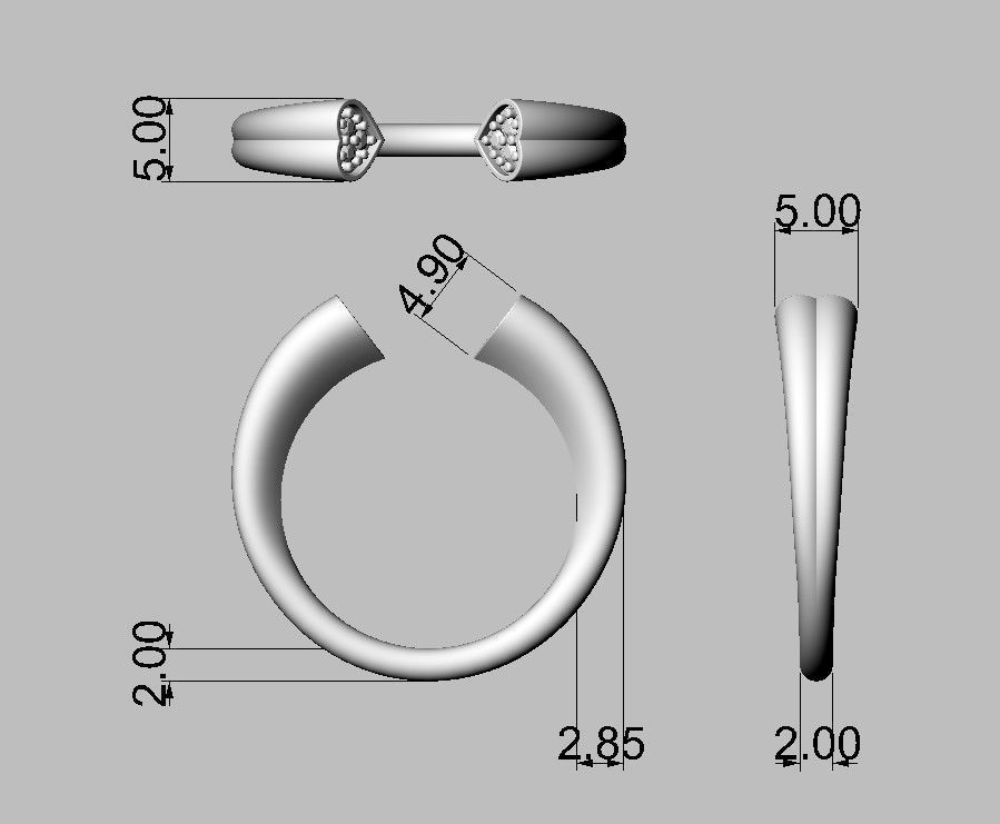 Heart Diamond Open Ring 3D print model_4