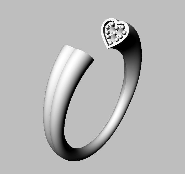 Heart Diamond Open Ring 3D print model_12