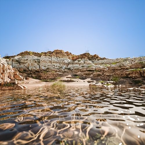 Rugged Rocky Lush Lake Outcrop Environment Terrain 3D model