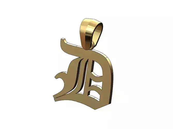 D gothic old english initial pendant charm bail