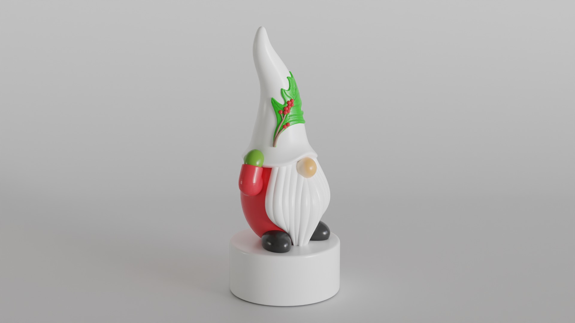Festive Gnome with Holly Hat 3D print model_1