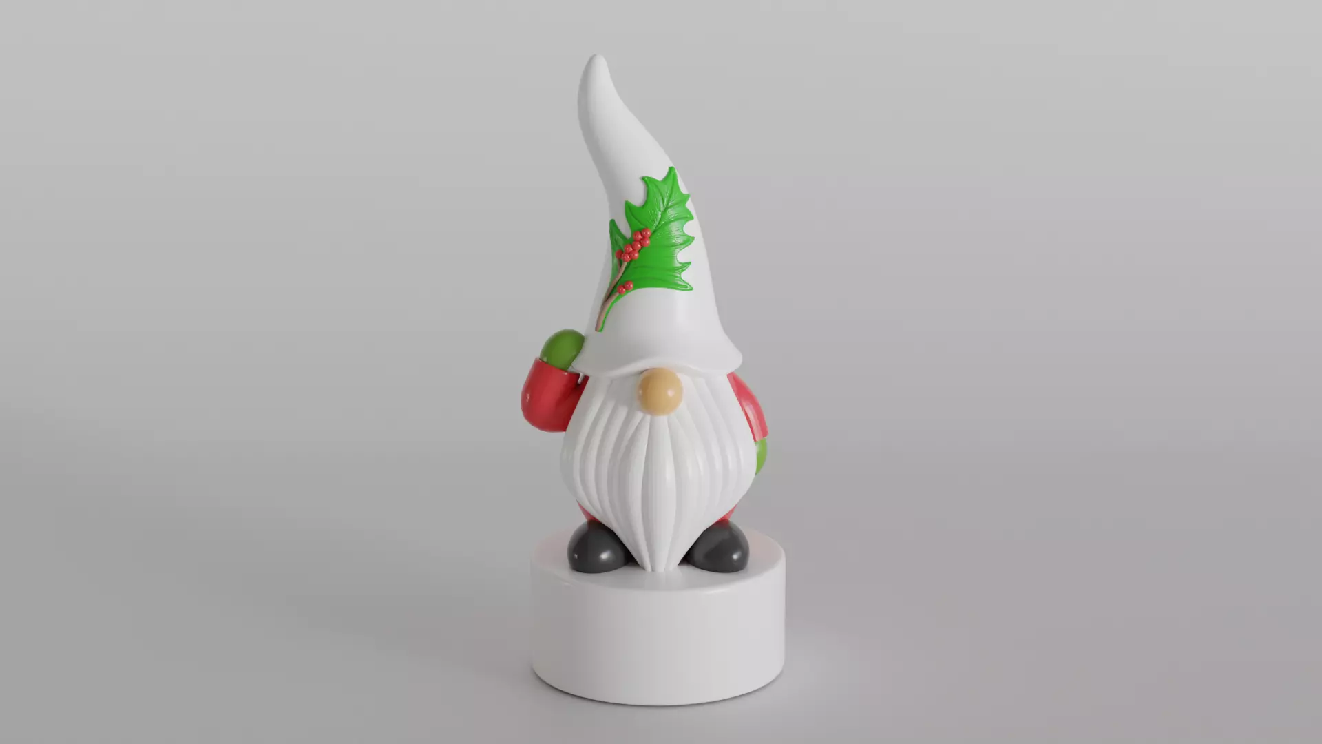 Festive Gnome with Holly Hat 3D print model_0
