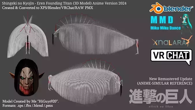Attack on Titan - Eren Founding Titan 3D Model 2024 - HiGuys920 Free 3D model