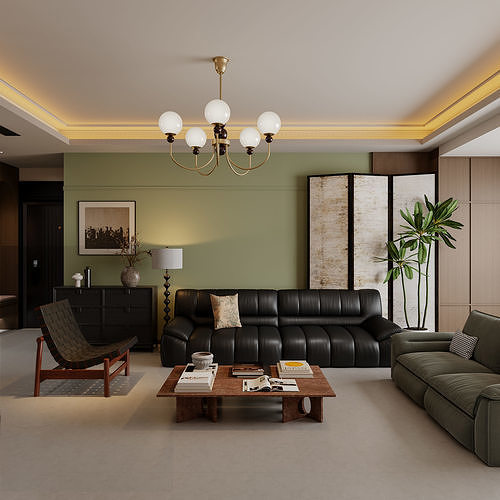 Wabi-Sabi Style Living room 3D model 3D model