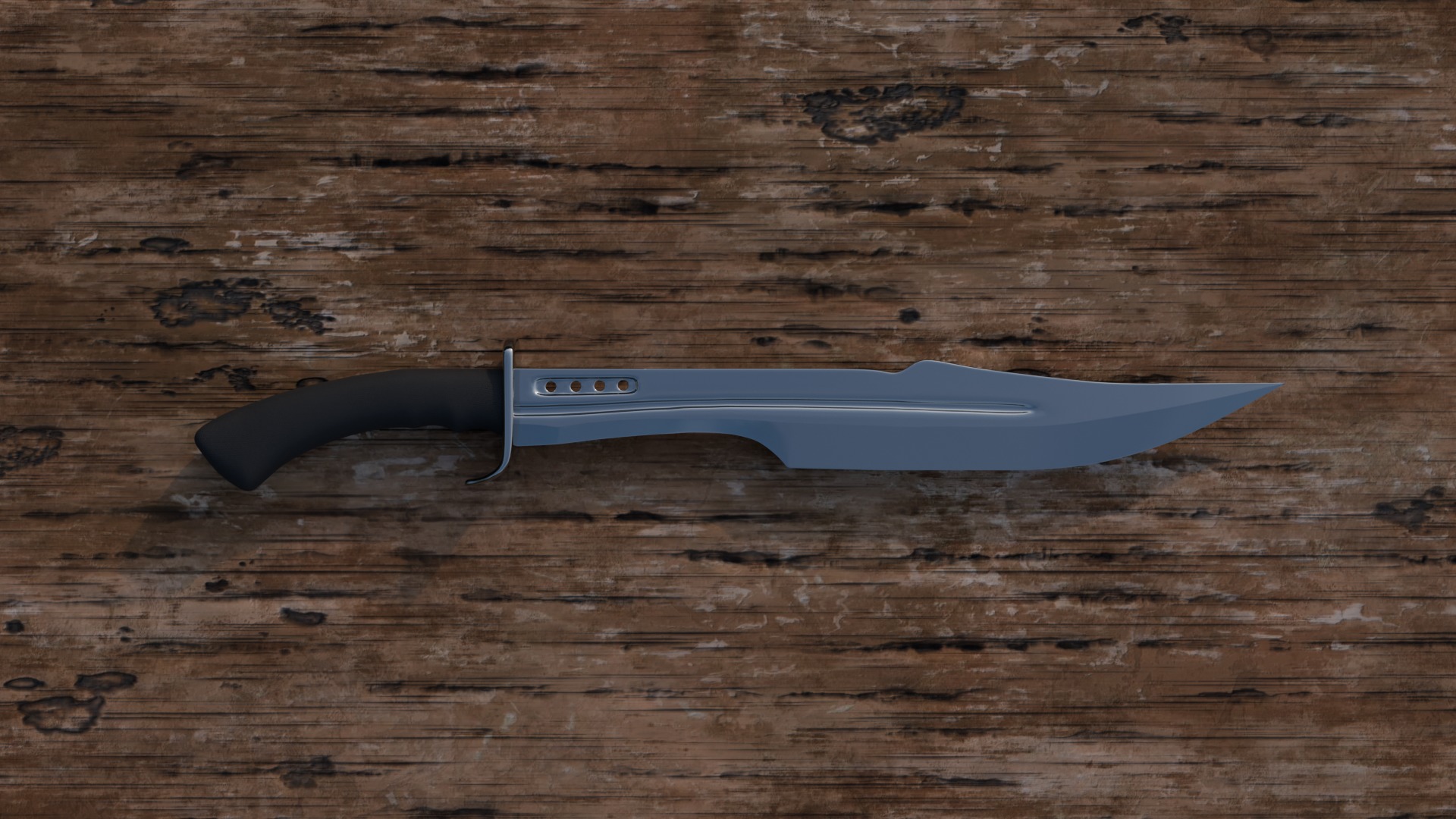 combat knife on a wooden surface 3D model_1
