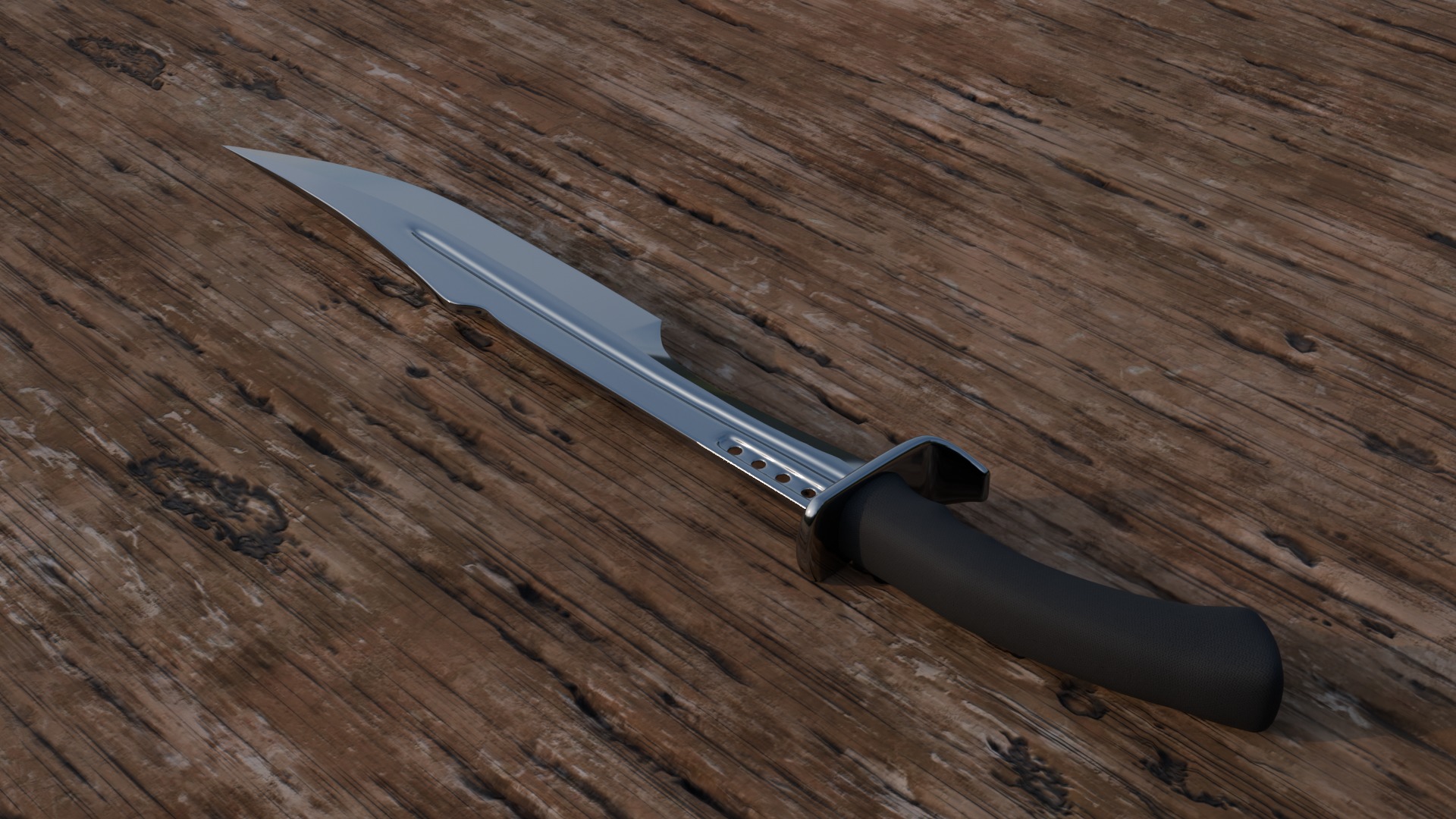 combat knife on a wooden surface 3D model_2