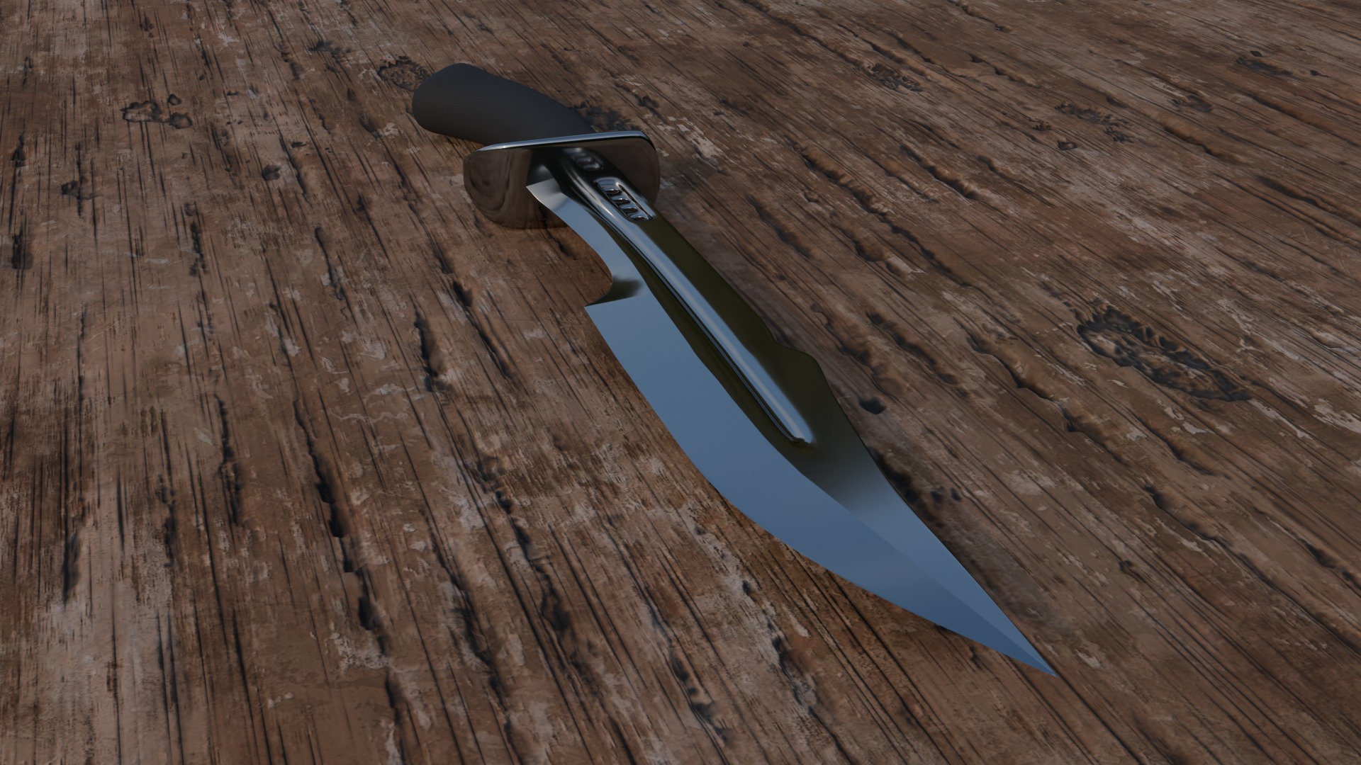 combat knife on a wooden surface 3D model_4