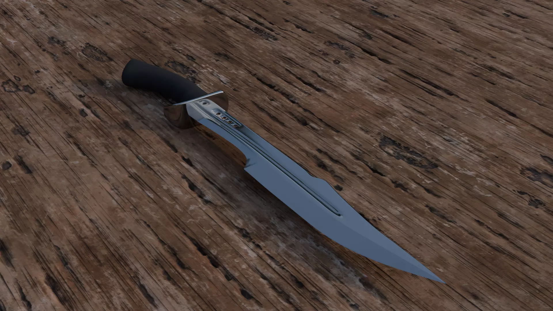combat knife on a wooden surface 3D model_0