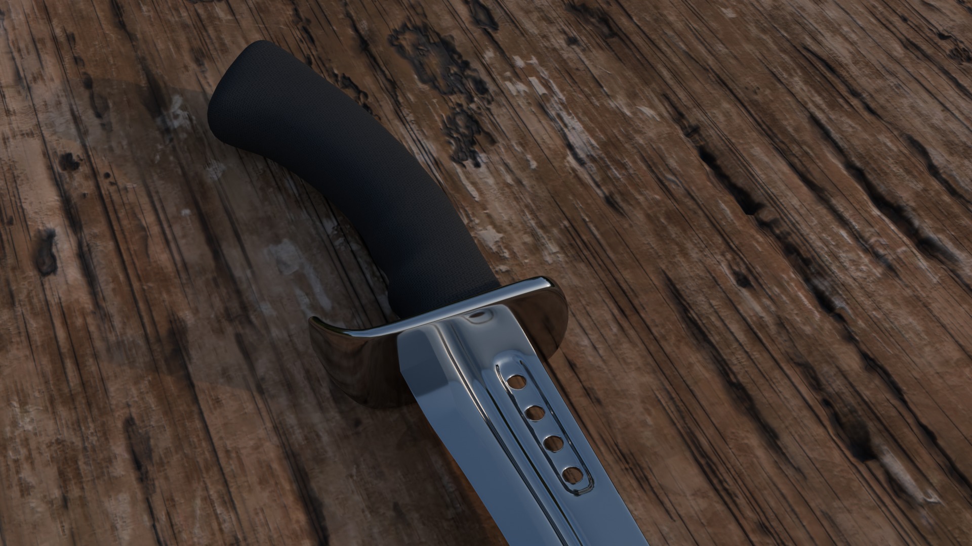combat knife on a wooden surface 3D model_3