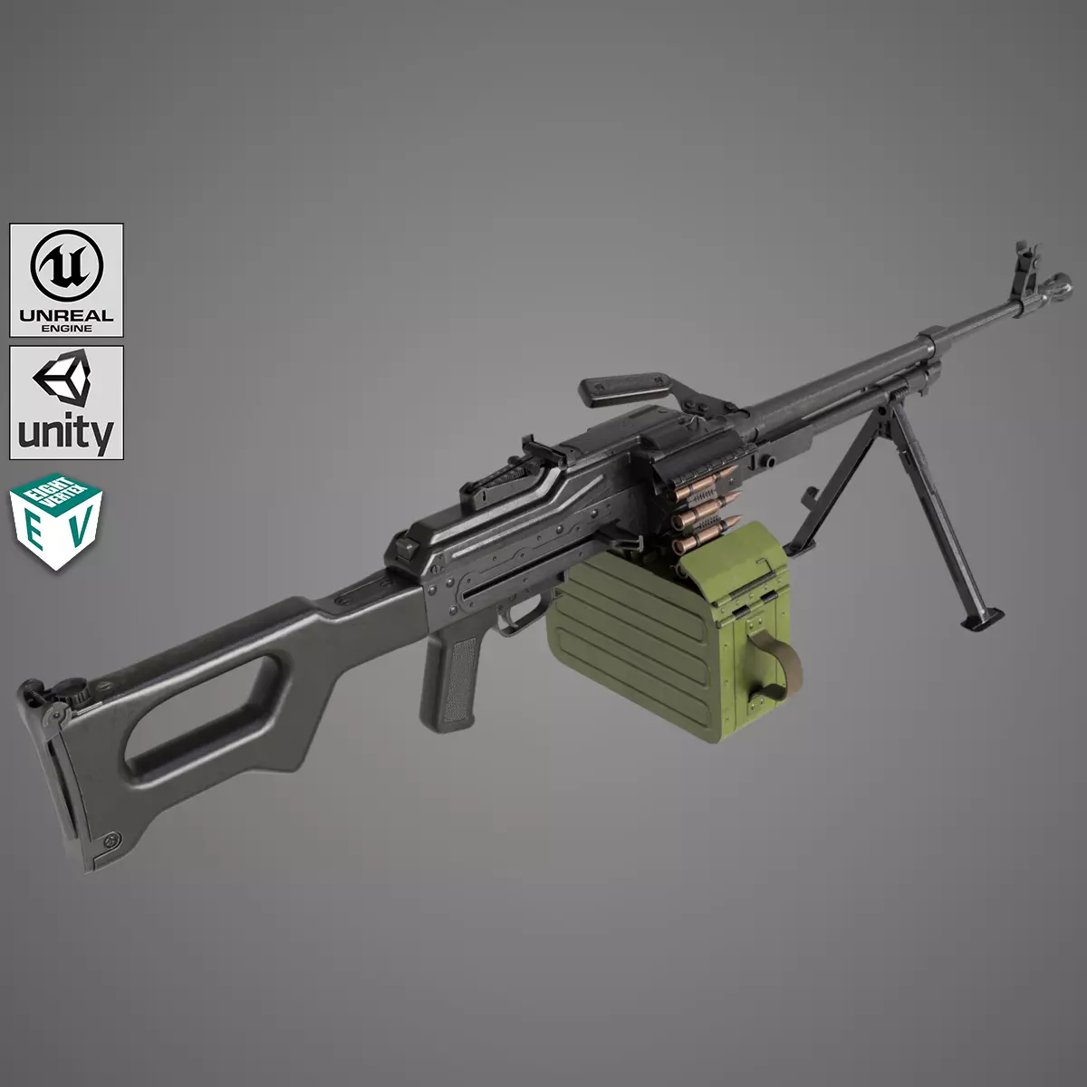 Machine Gun 11 Metal All PBR Unity UE Textures Low-poly 3D model_0