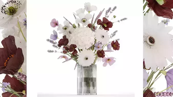 Beautiful bouquet of wild flowers Hydrangea Lavender Poppy 