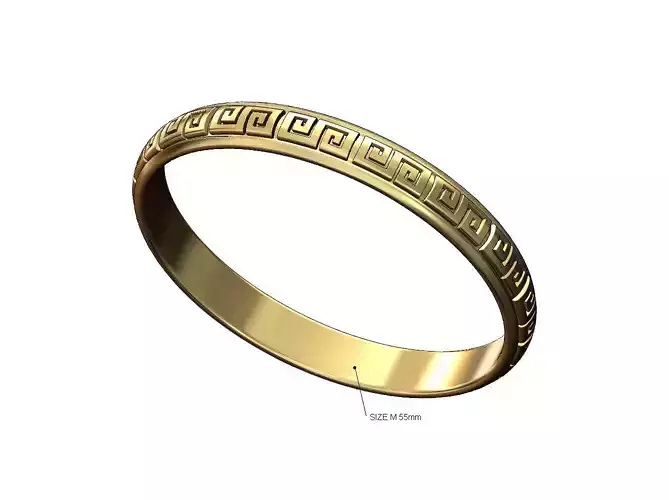 Dome meander scroll pattern cuff bracelet bangle Size 55mm