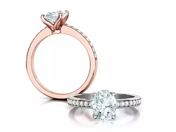 9x7 Oval Stone Engagement Solitaire Ring 4claw setting 3Dmodel 3D print model