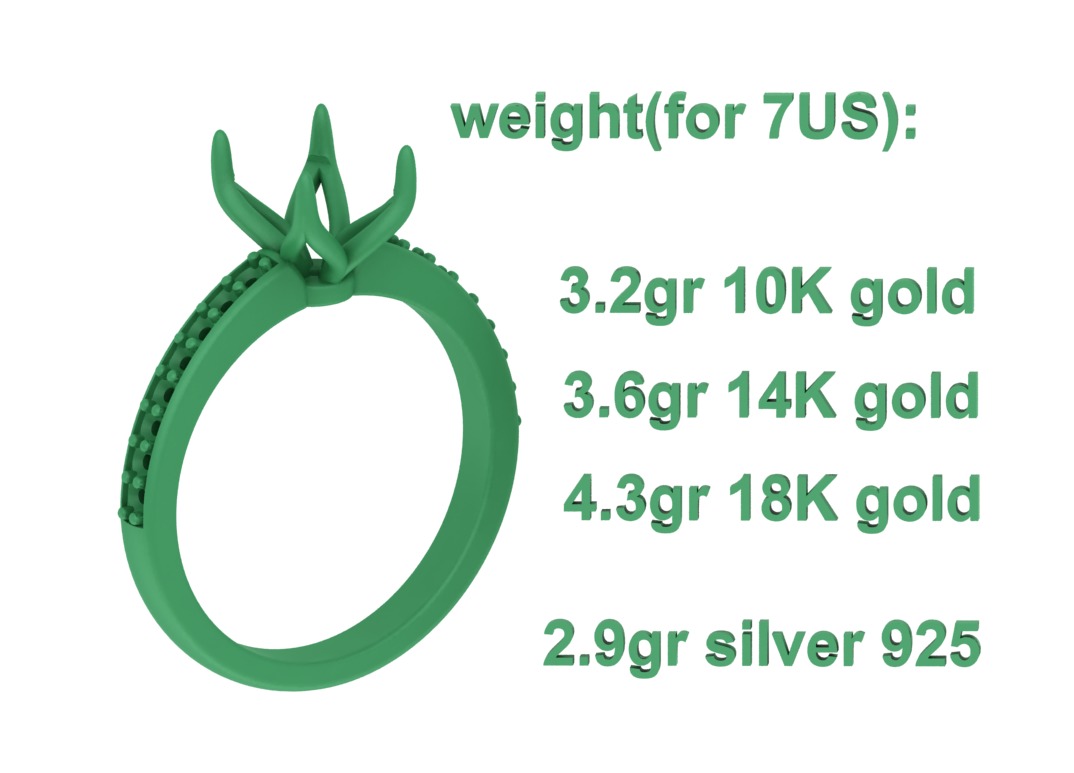 9x7 Oval Stone Engagement Solitaire Ring 4claw setting 3Dmodel 3D print model_8