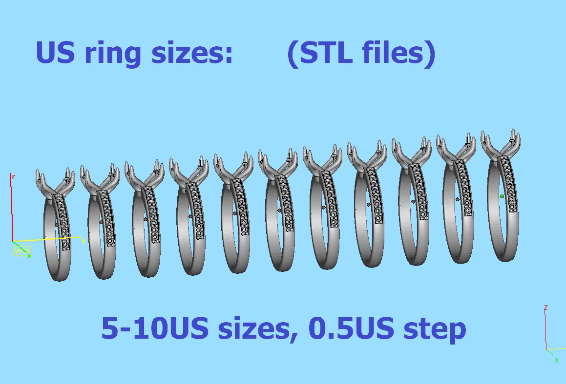 9x7 Oval Stone Engagement Solitaire Ring 4claw setting 3Dmodel 3D print model_7