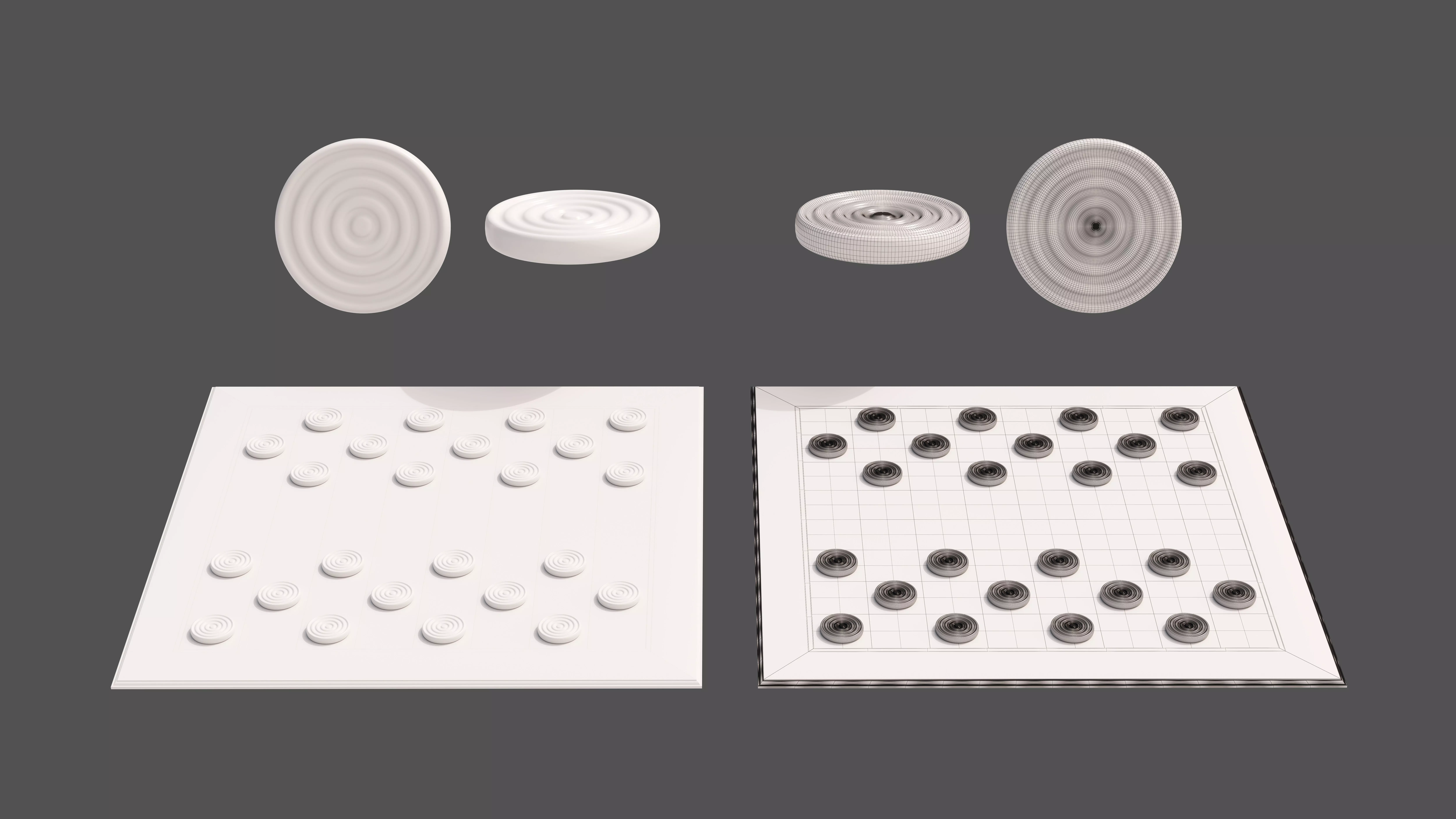 Checkers Board and Counters -- built to scale 3D model_0