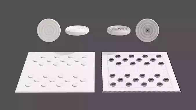 Checkers Board and Counters -- built to scale 3D model
