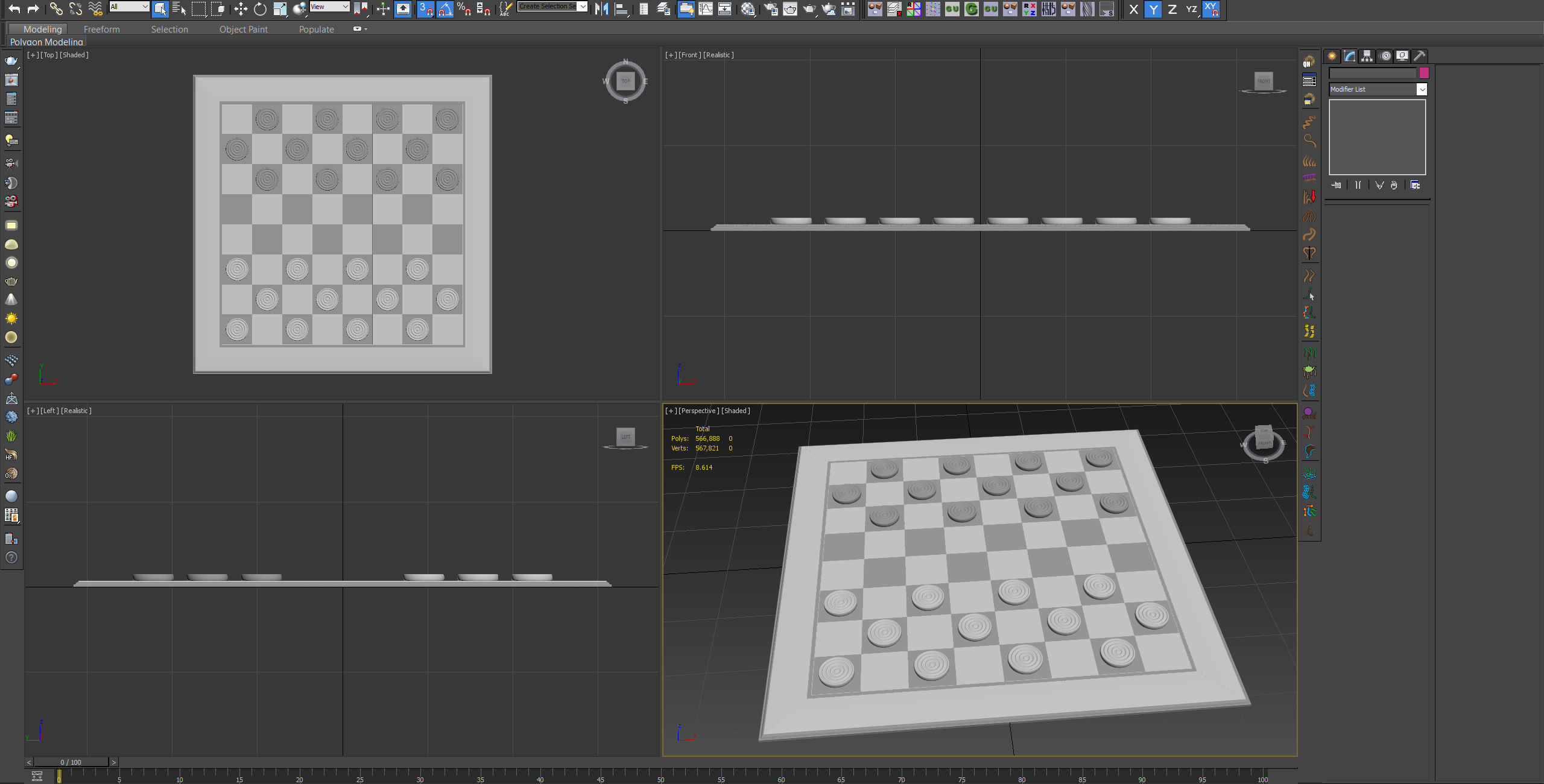 Checkers Board and Counters -- built to scale 3D model_3