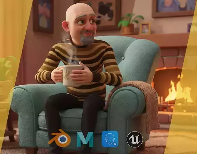 Old Man cartoon character advanced character model Low-poly 3D model