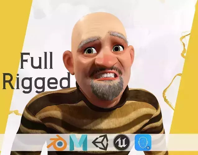 Old Man cartoon character advanced character model Low-poly 3D model