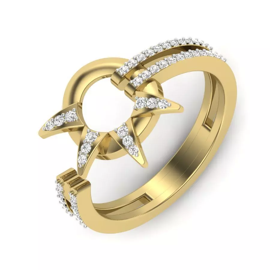light weight Yellow gold diamond rings-PR-375 DIA 3D print model