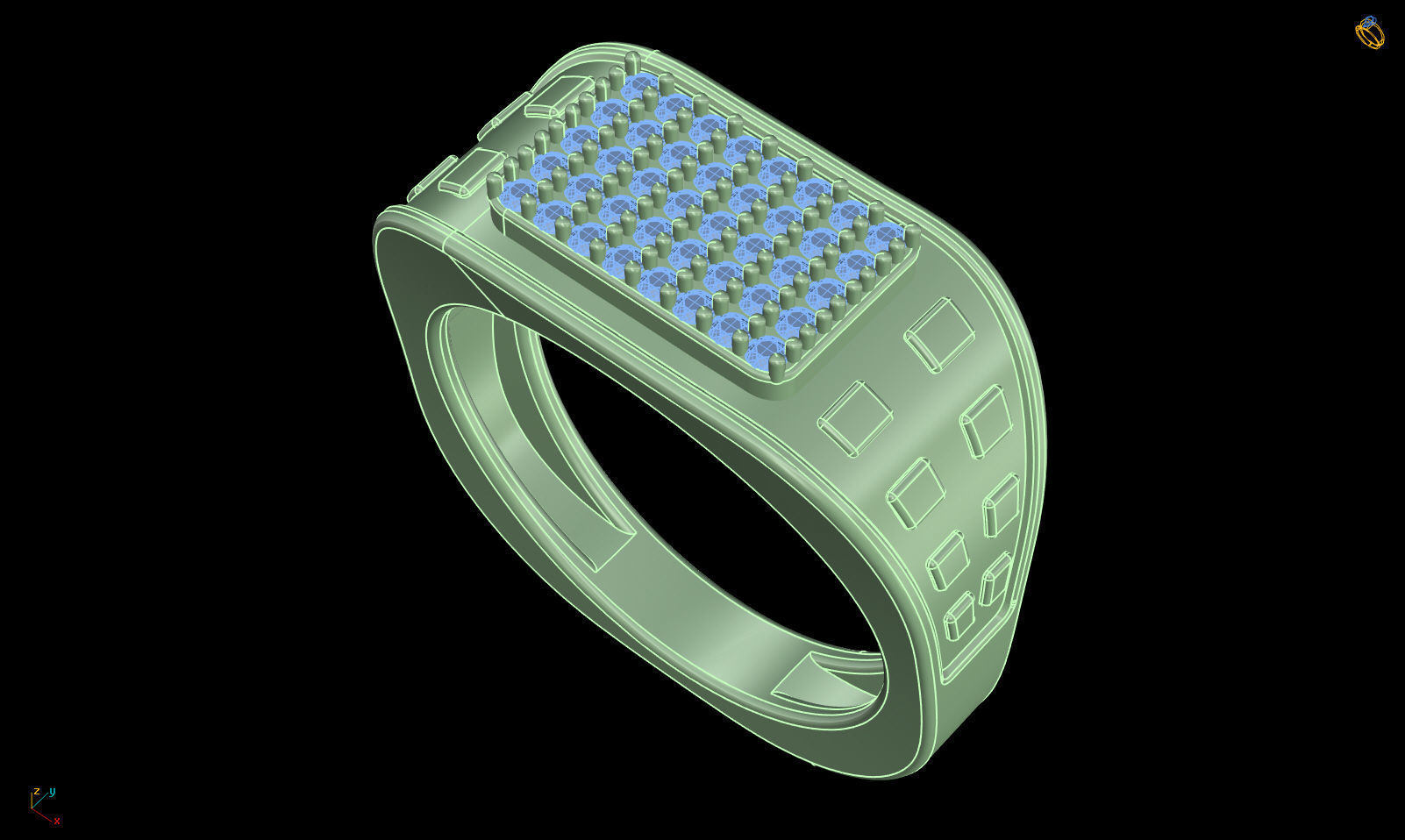 light weight  Yellow gold diamond rings-PR-388 DIA 3D print model_4