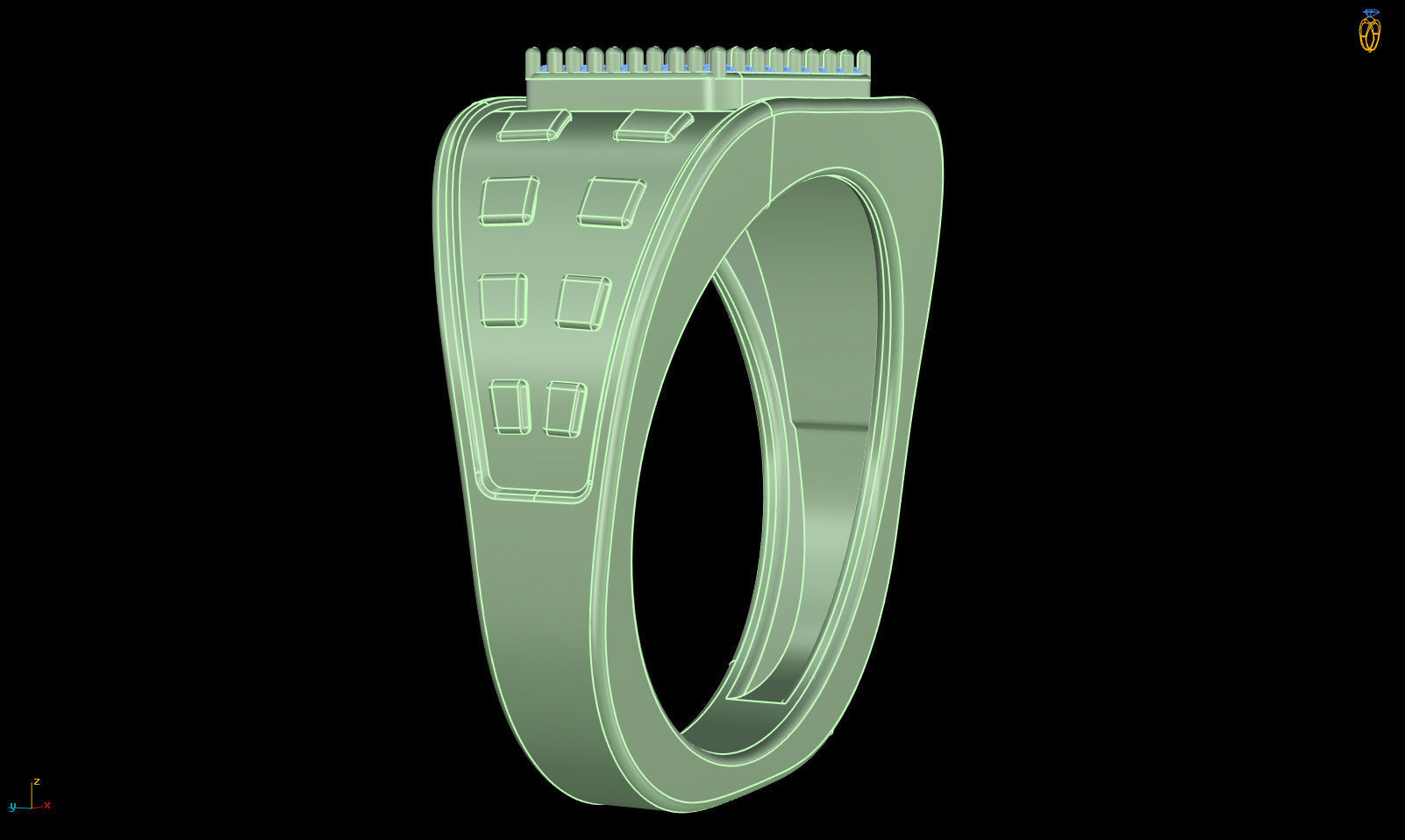 light weight  Yellow gold diamond rings-PR-388 DIA 3D print model_5