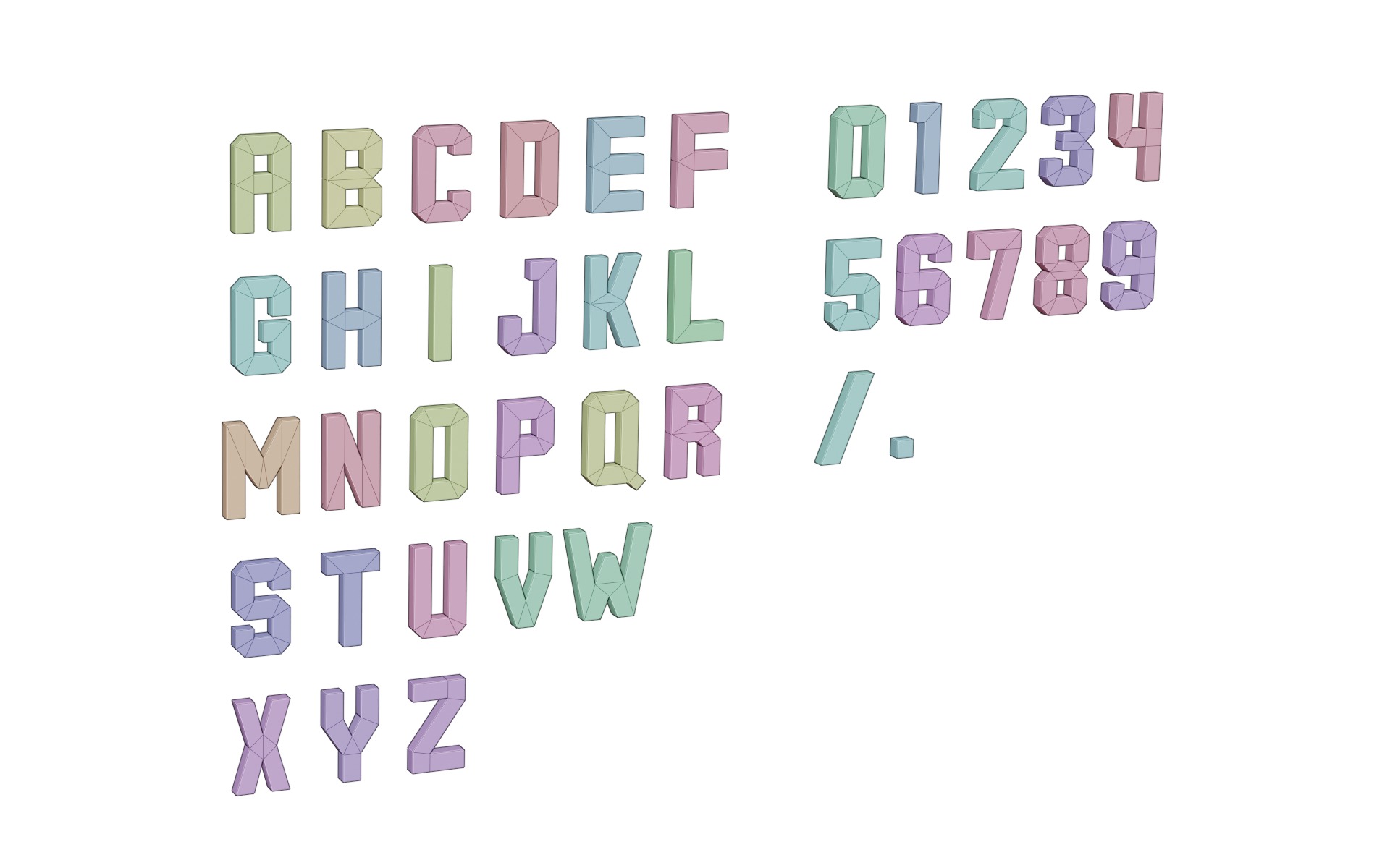 Letters of the alphabet and numbers Free low-poly 3D model_1