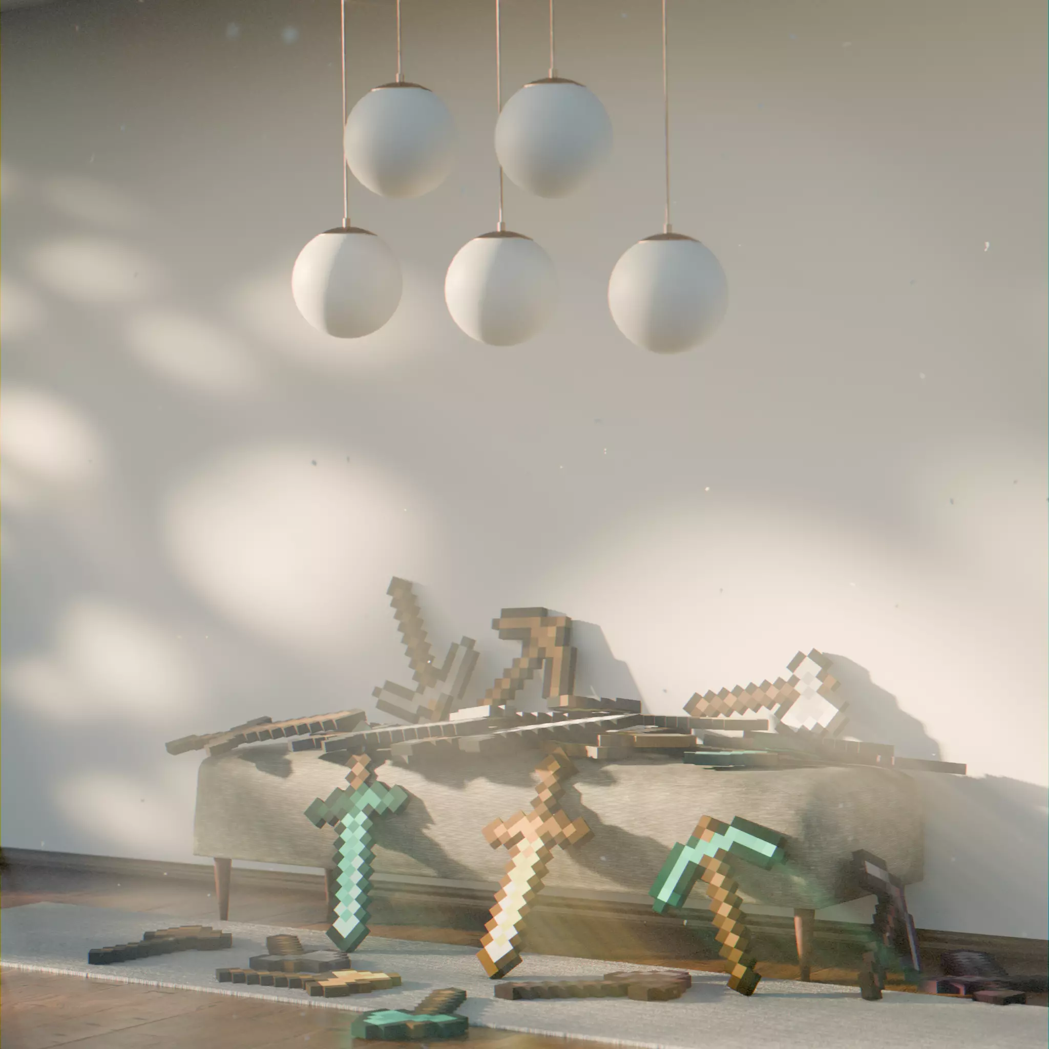 Minecraft Tools Pack Sword Pickaxe Axe Shovel and Hoe Low-poly 3D model_0