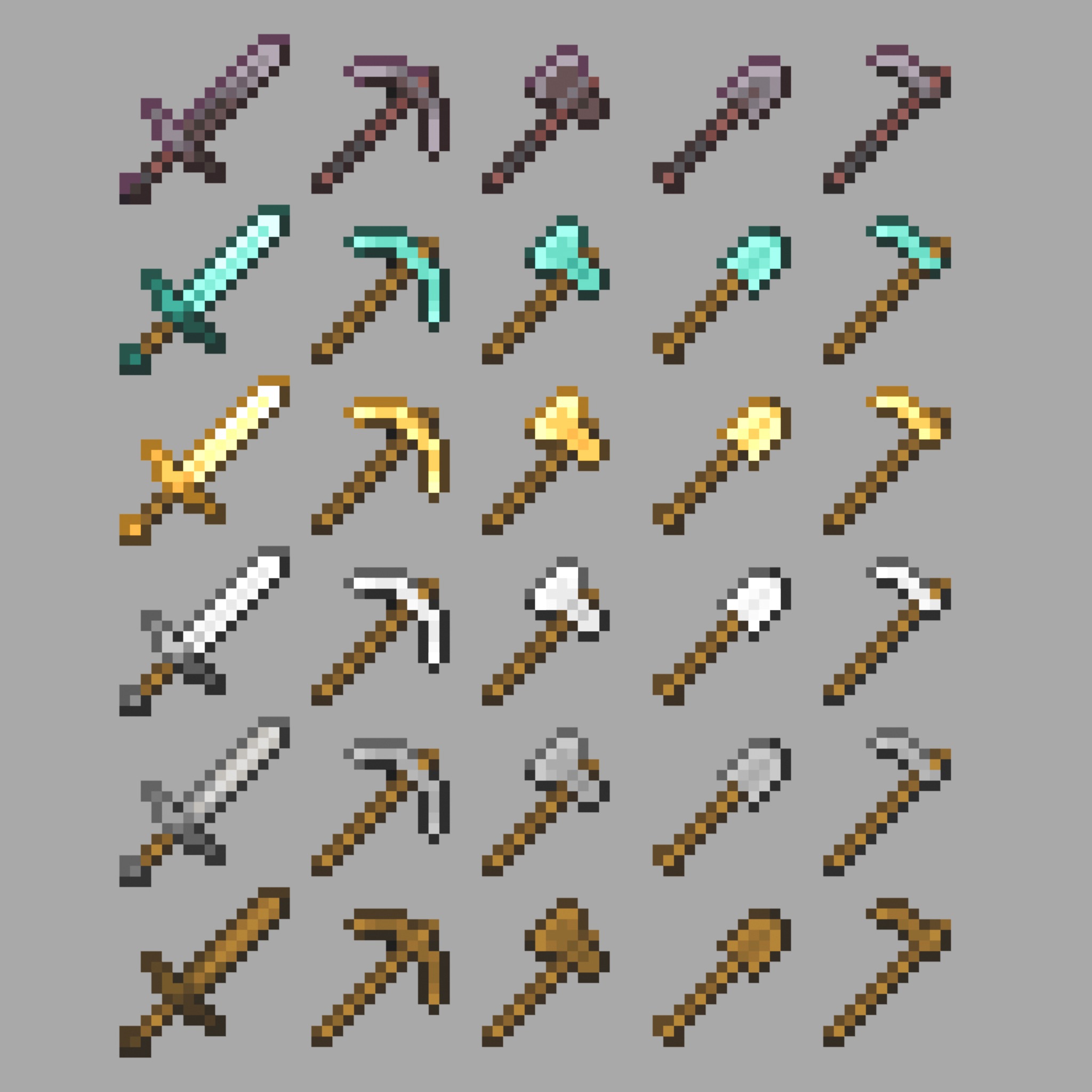 Minecraft Tools Pack Sword Pickaxe Axe Shovel and Hoe Low-poly 3D model_1