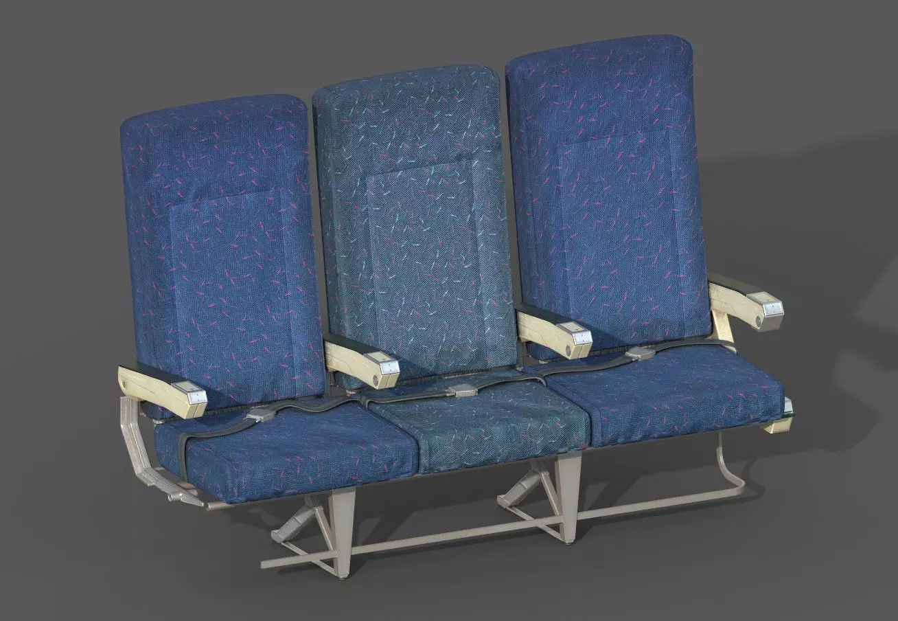 Old Airline Seats Low-poly 3D model