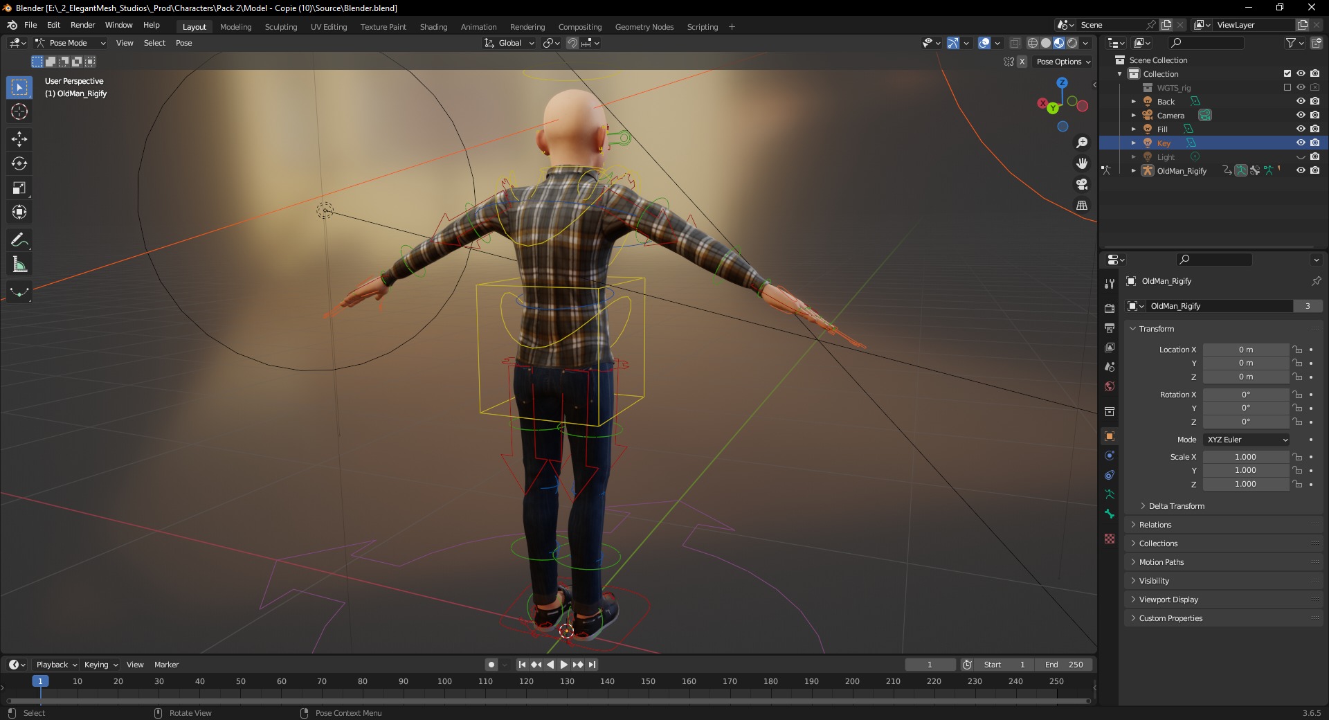 Elderly man 3d character cartoon Low-poly 3D model_20