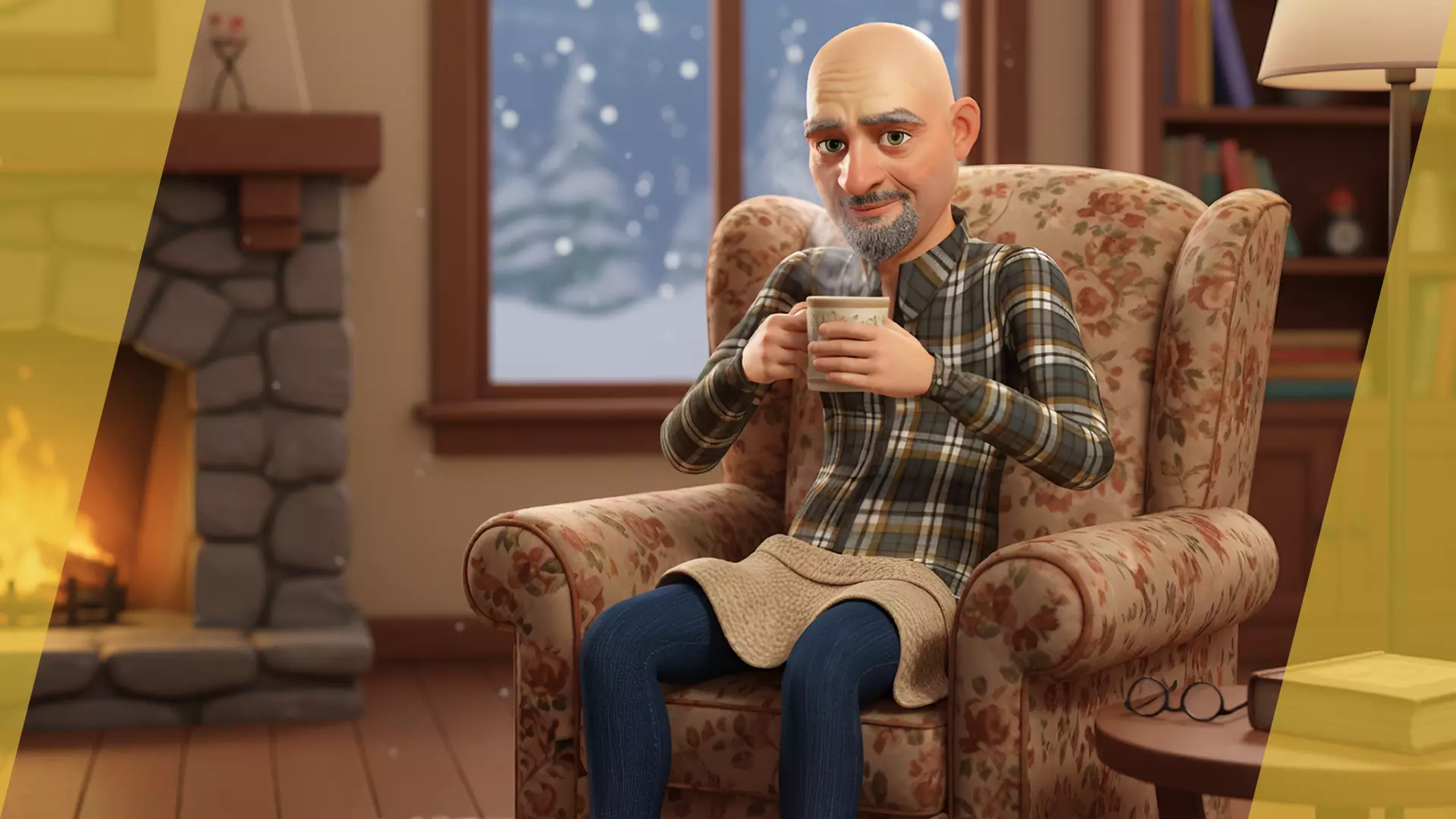 Elderly man 3d character cartoon Low-poly 3D model_4
