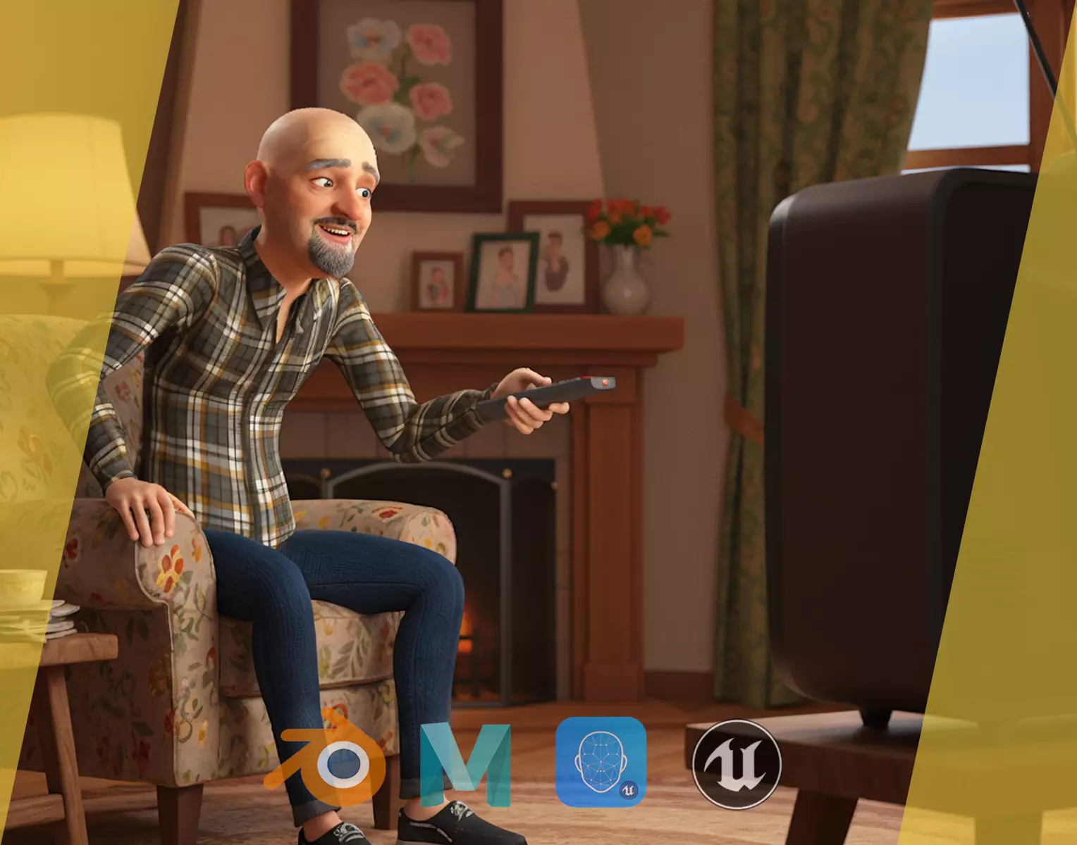 Elderly man 3d character cartoon Low-poly 3D model_0
