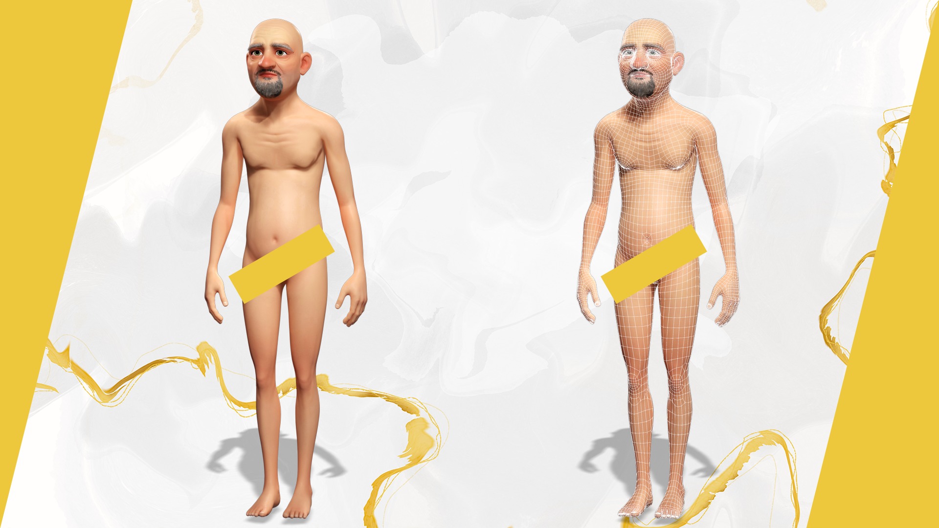 Elderly man 3d character cartoon Low-poly 3D model_2