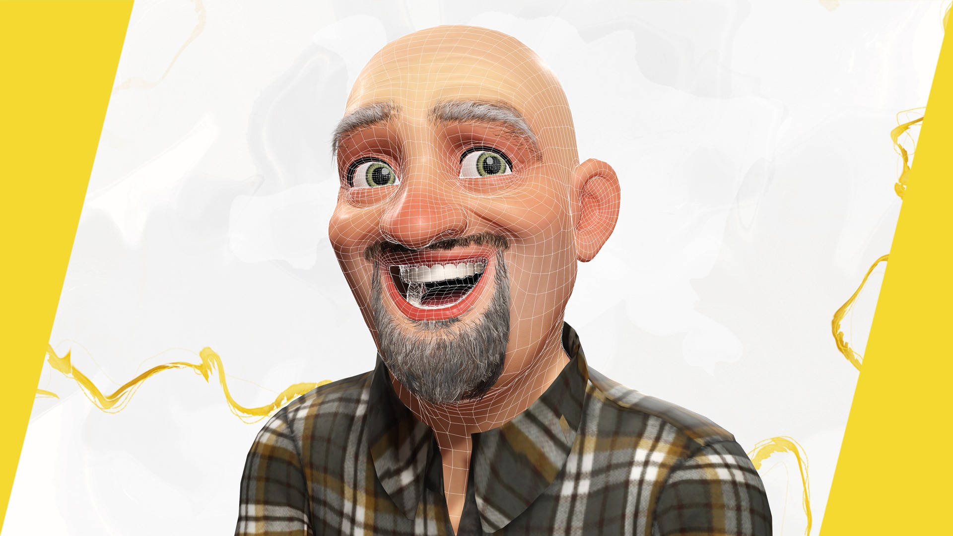Elderly man 3d character cartoon Low-poly 3D model_16