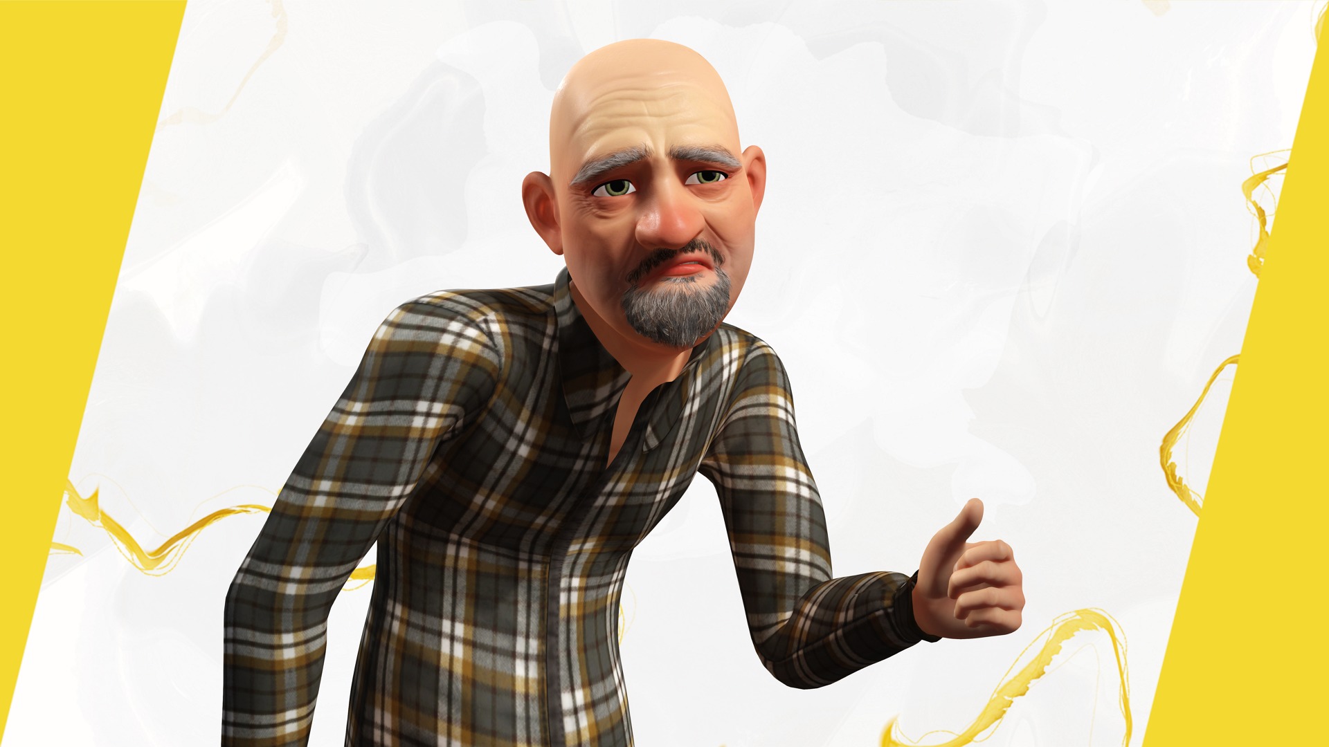 Elderly man 3d character cartoon Low-poly 3D model_11