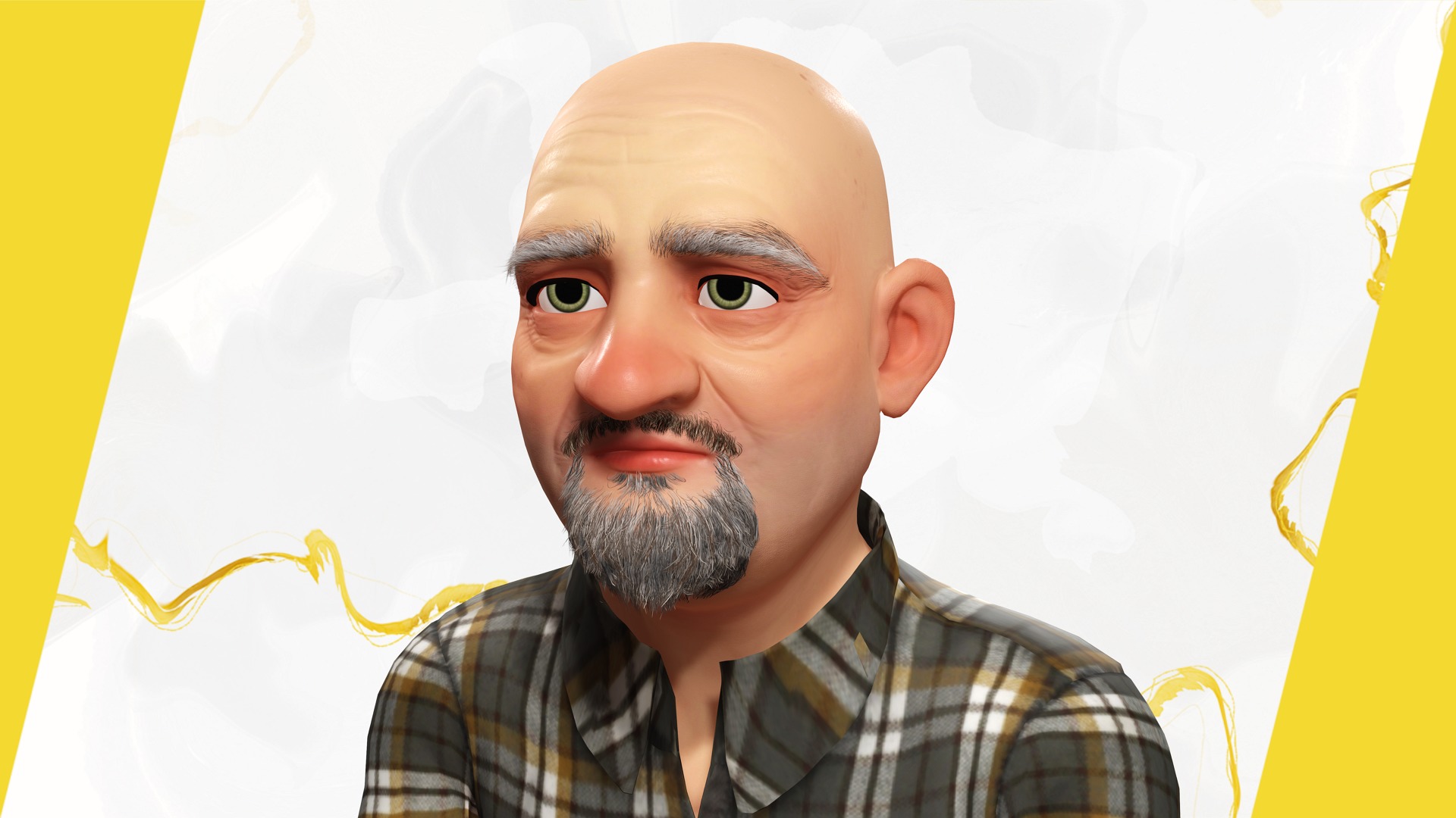 Elderly man 3d character cartoon Low-poly 3D model_6