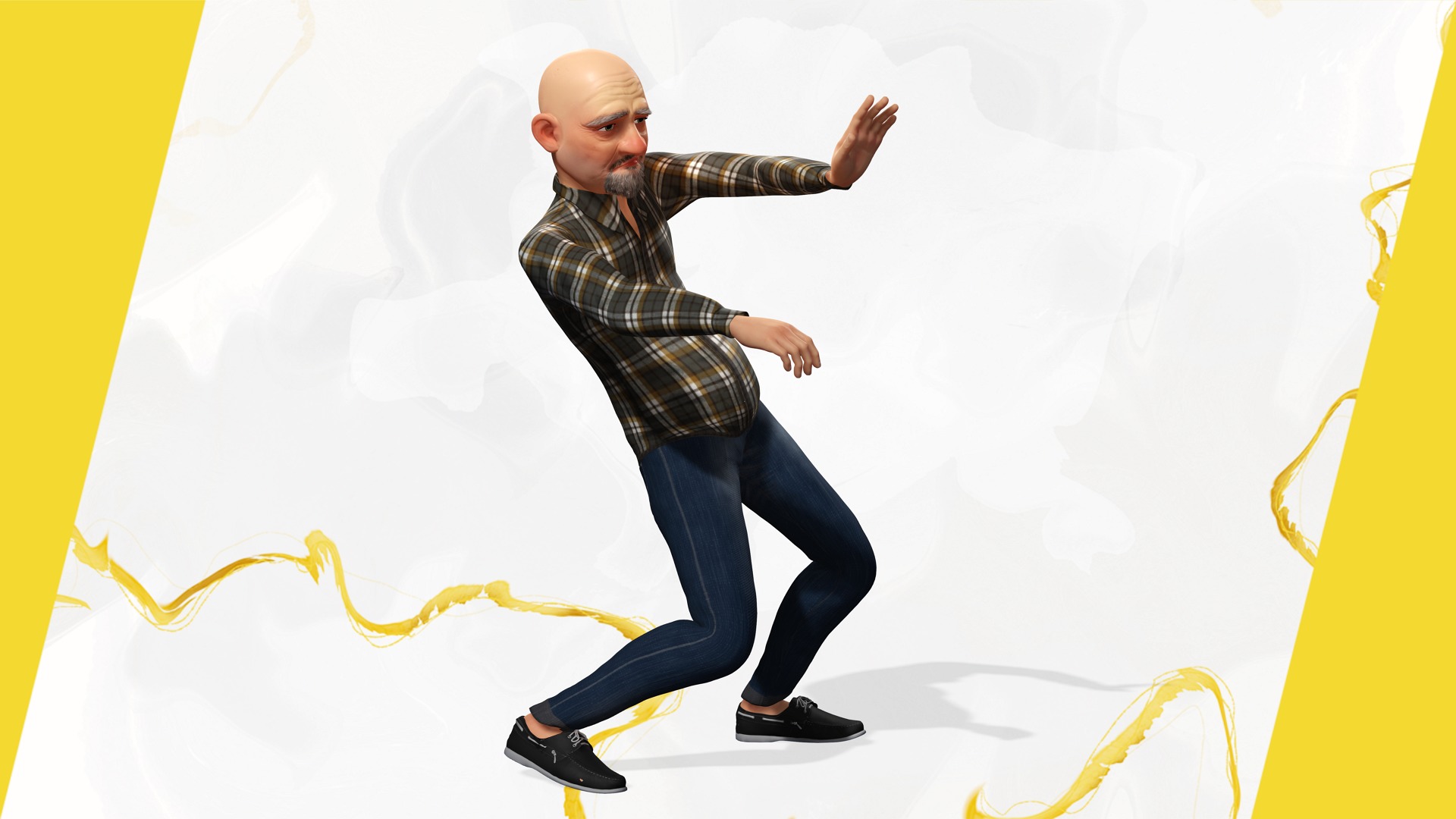 Elderly man 3d character cartoon Low-poly 3D model_7