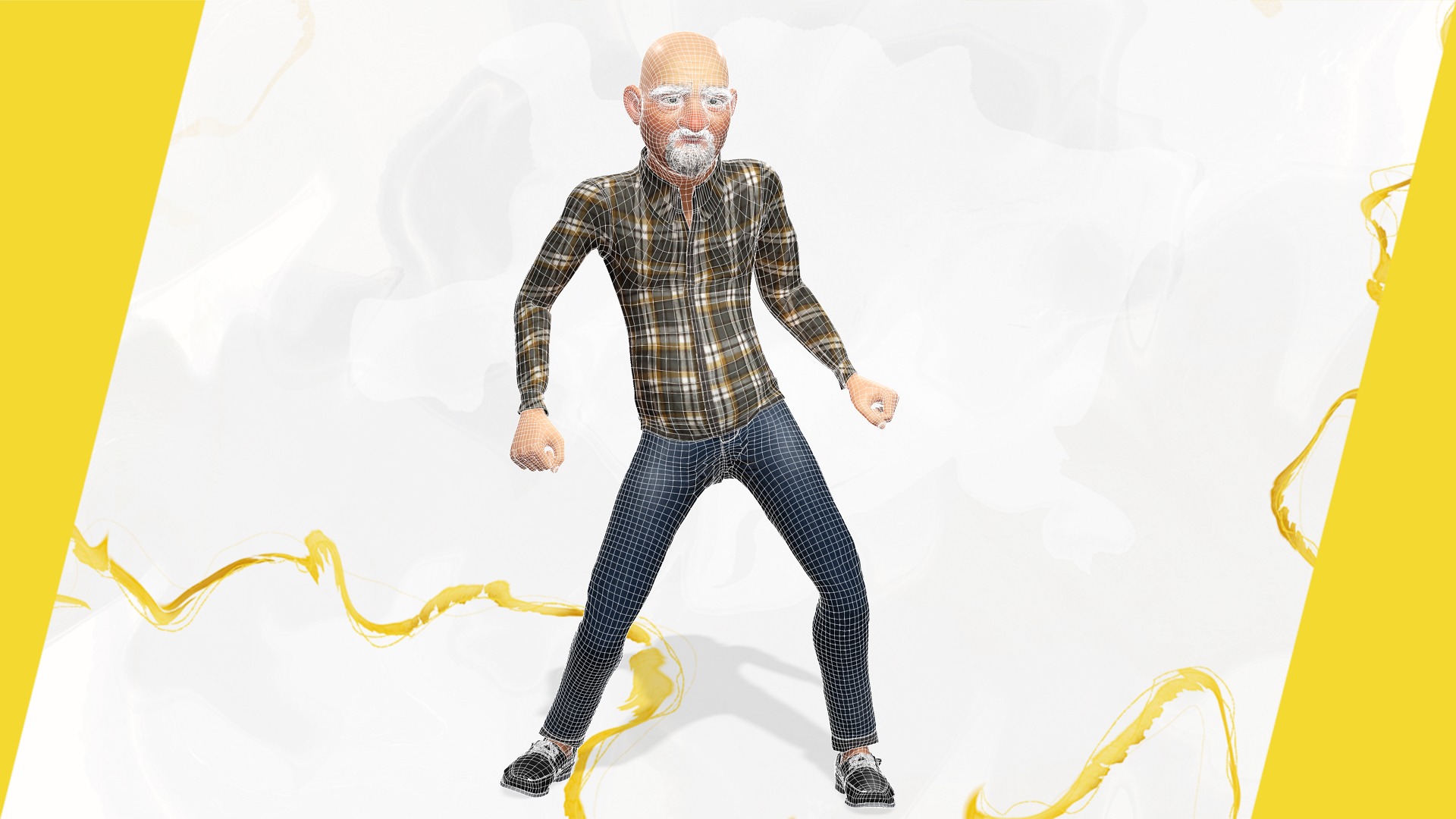 Elderly man 3d character cartoon Low-poly 3D model_9